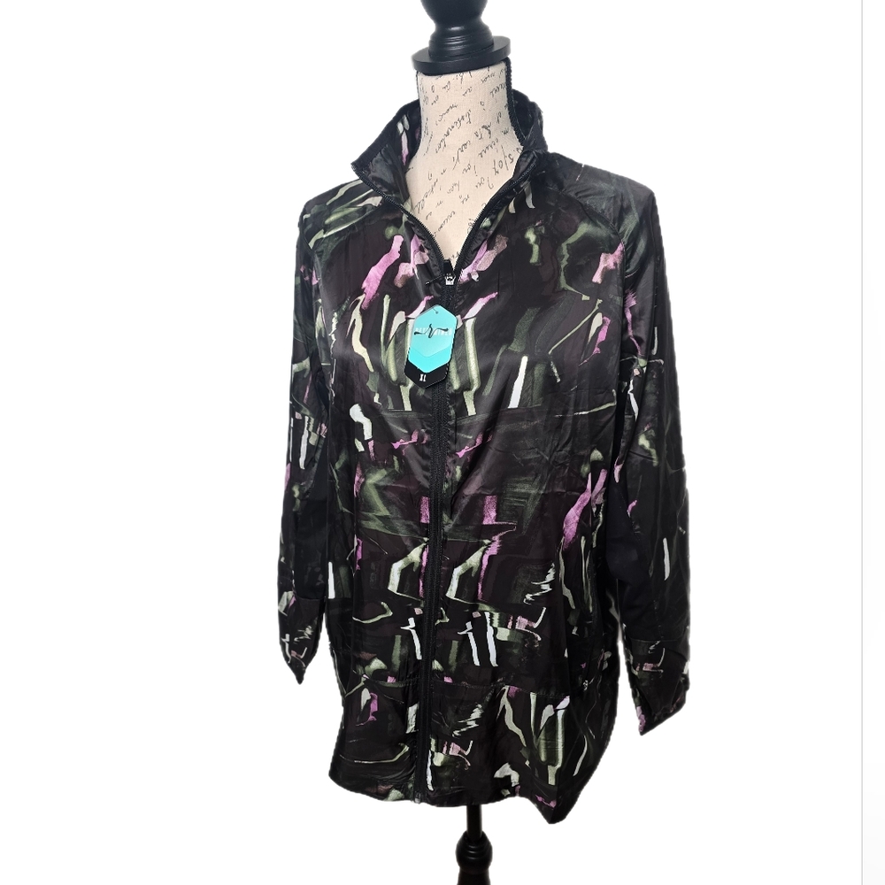 LulaRoe Rise Collection XL Determined Zip Green Black Pink Jacket Active - NWT